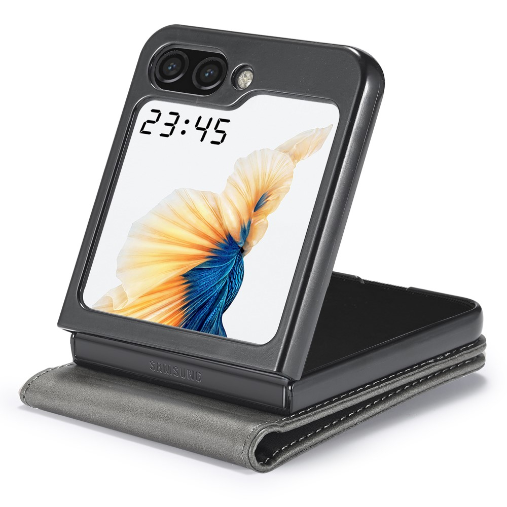 Samsung Galaxy Z Flip7 FE / Z Flip6 Vintage Leder Tasche Flip Cover Fashion Design - Grau
