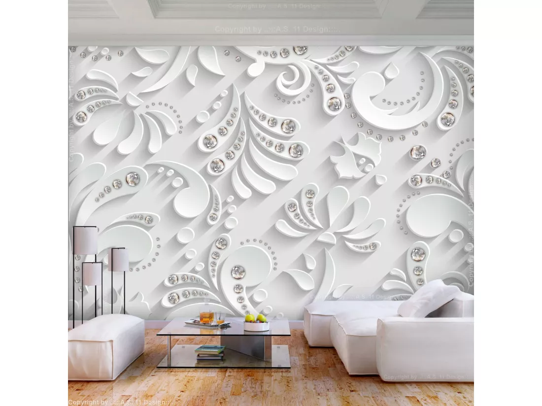 Papier peint adhésif Fleurs avec cristaux - 147 x 105 cm