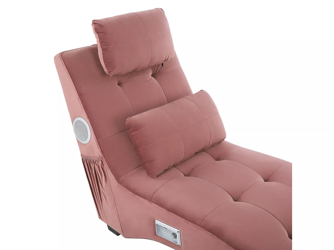 Chaise longue en velours rose avec port USB et haut-parleur bluetooth SIMORRE