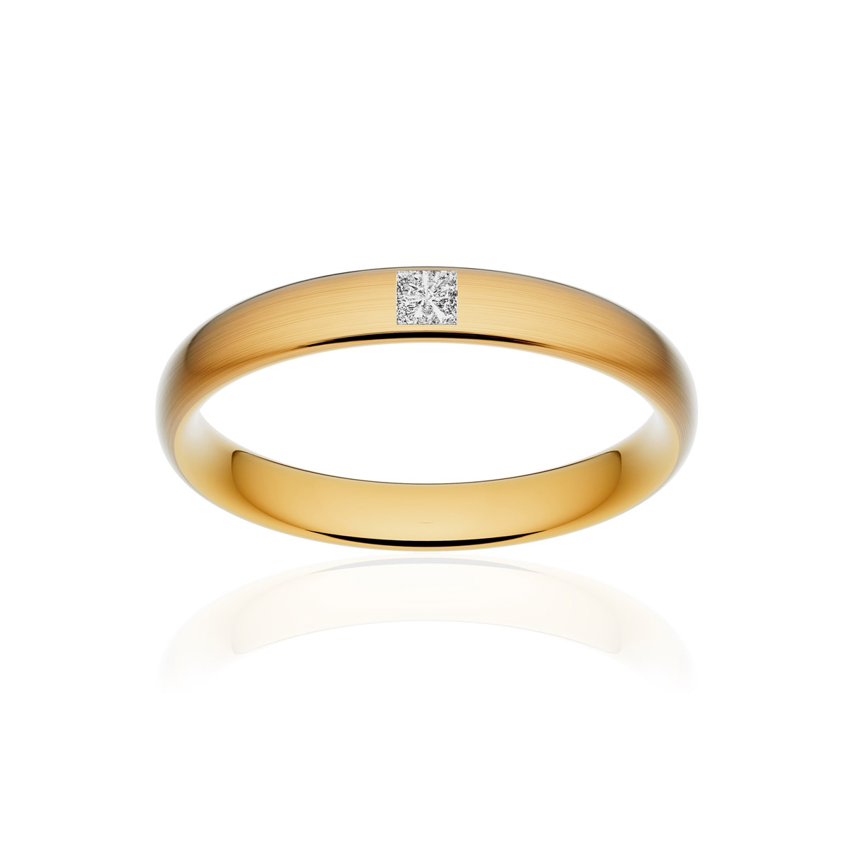 Alliance or 750 jaune brossé ruban confort 3,5mm diamant princesse