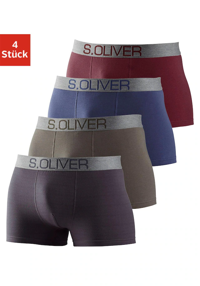 s.Oliver Boxer »Boxershorts für Herren«, 4 Stk. mit kontrastfarbenem Webbund
