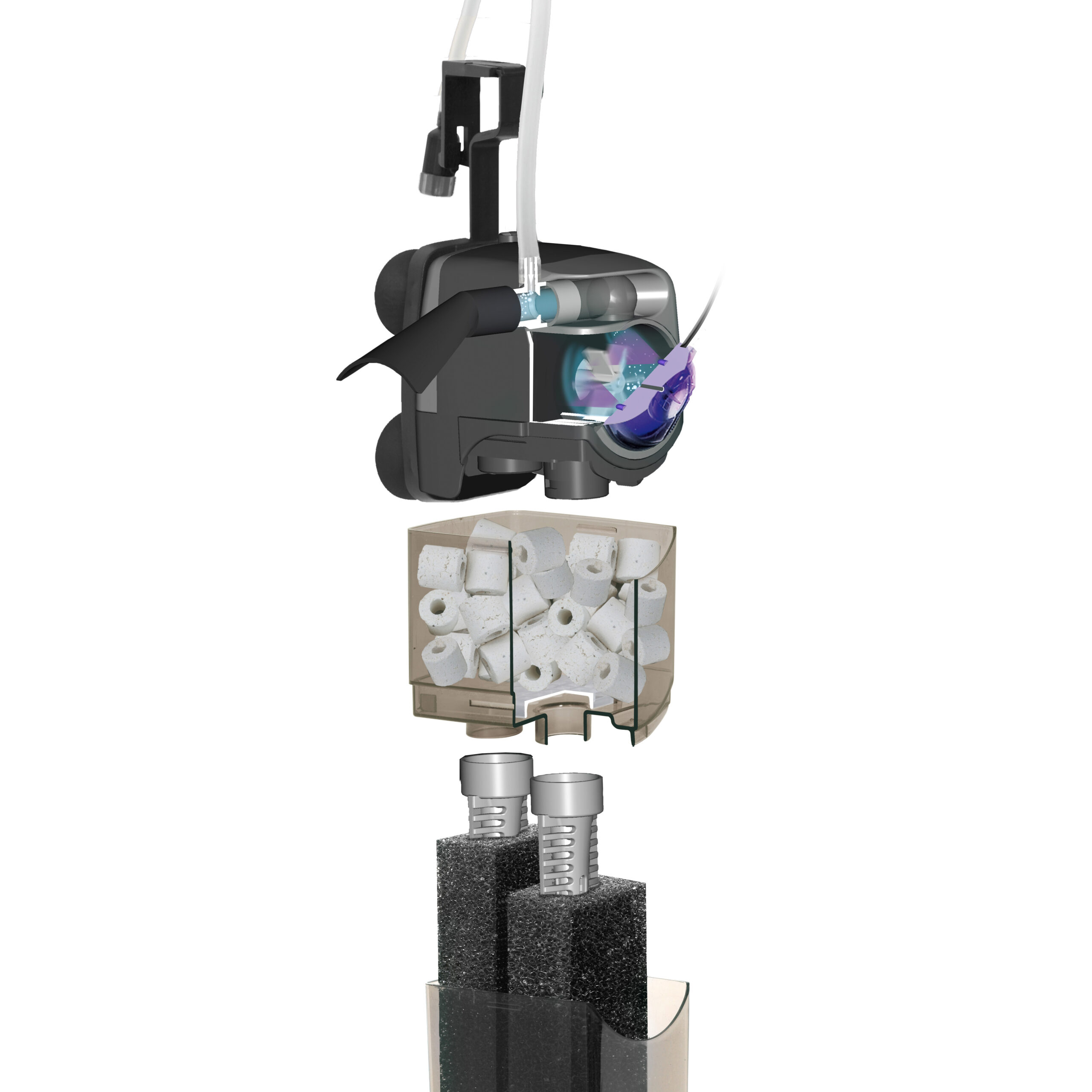 Aquarium Uni Filter Fisch Wasser Innenfilter mit UV-Leuchtdioden (107402) - Schwarz