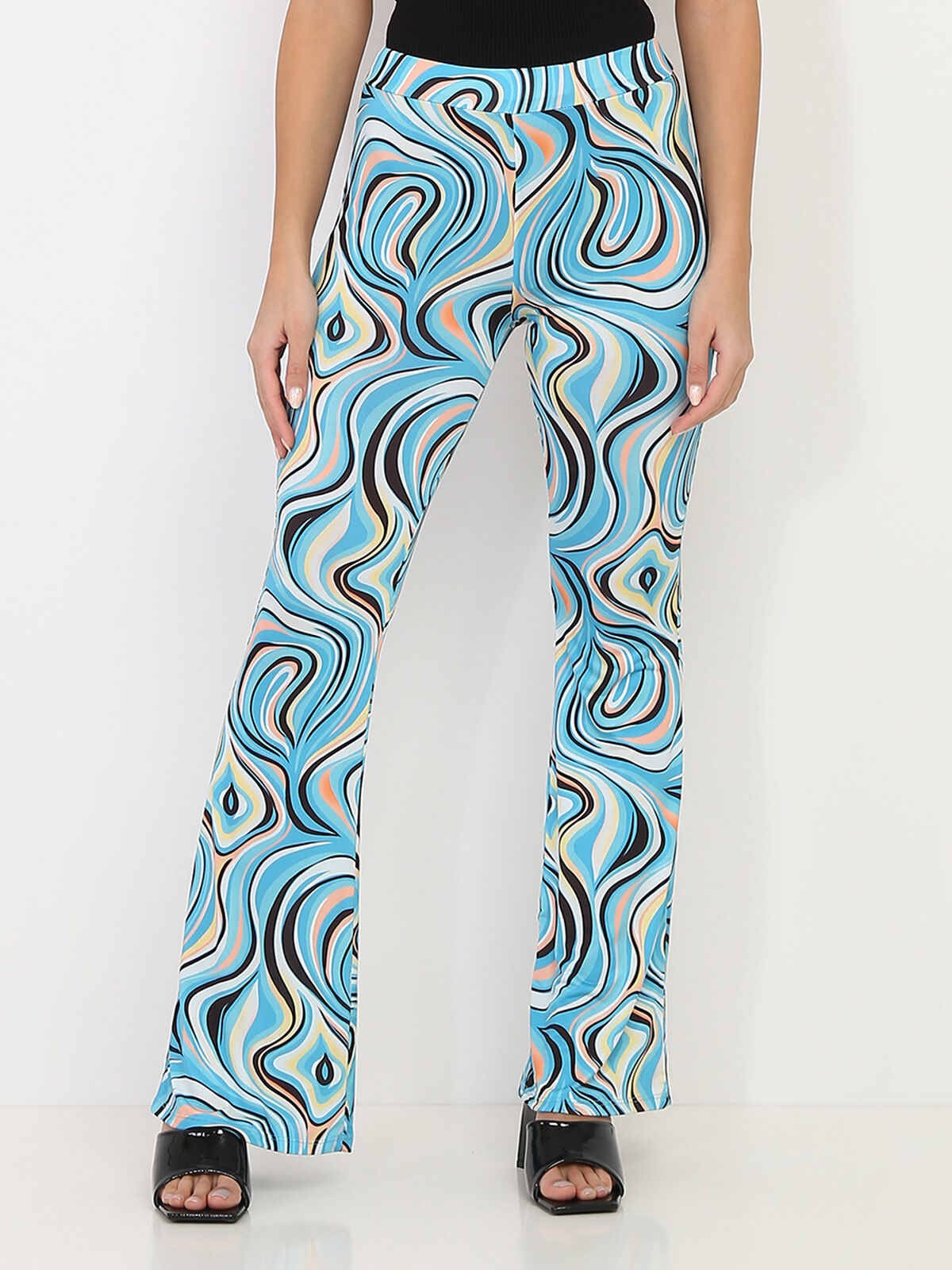 Pantalon évasé à motif rétro- Bleu