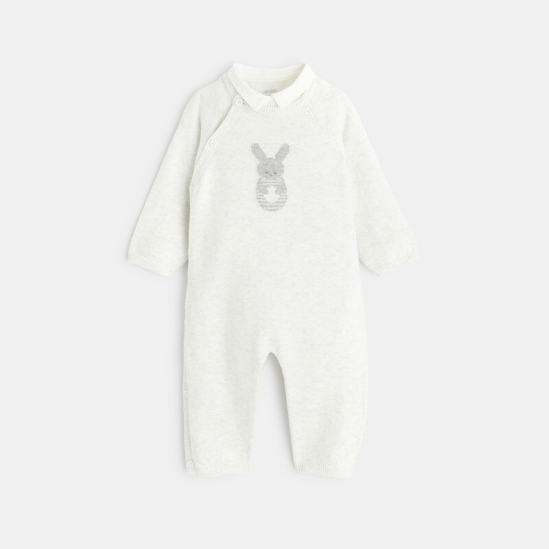 Combinaison maille tricot et body beige naissance Beige