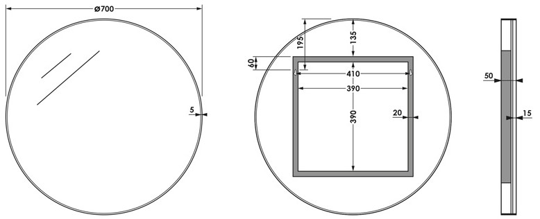 Brauer Onyx ronde spiegel 70cm zwart geborsteld