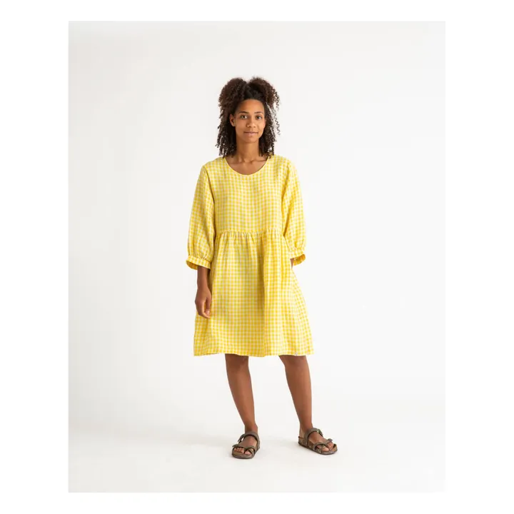 Matona Robe Day Carreaux Lin | Jaune moutarde
