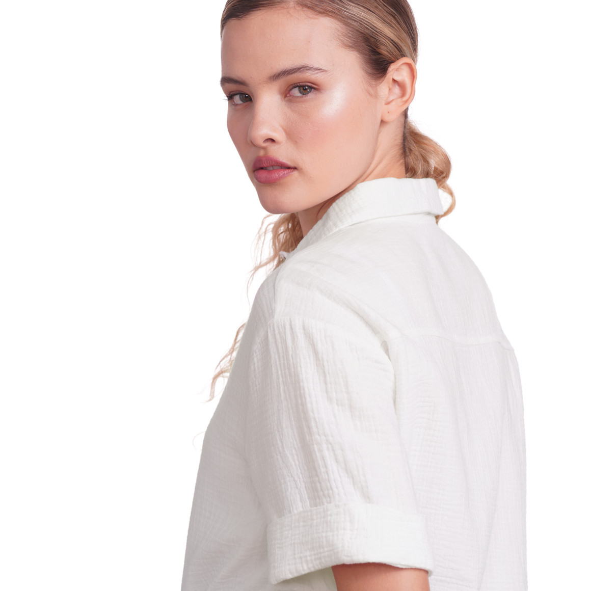 Gina Damen Musselin-Bluse mit Allover-Muster weiss