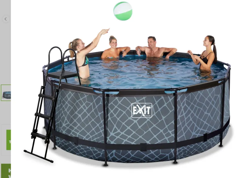 EXIT Stone pool ø360x122cm med filterpumpe - grå 10126 L