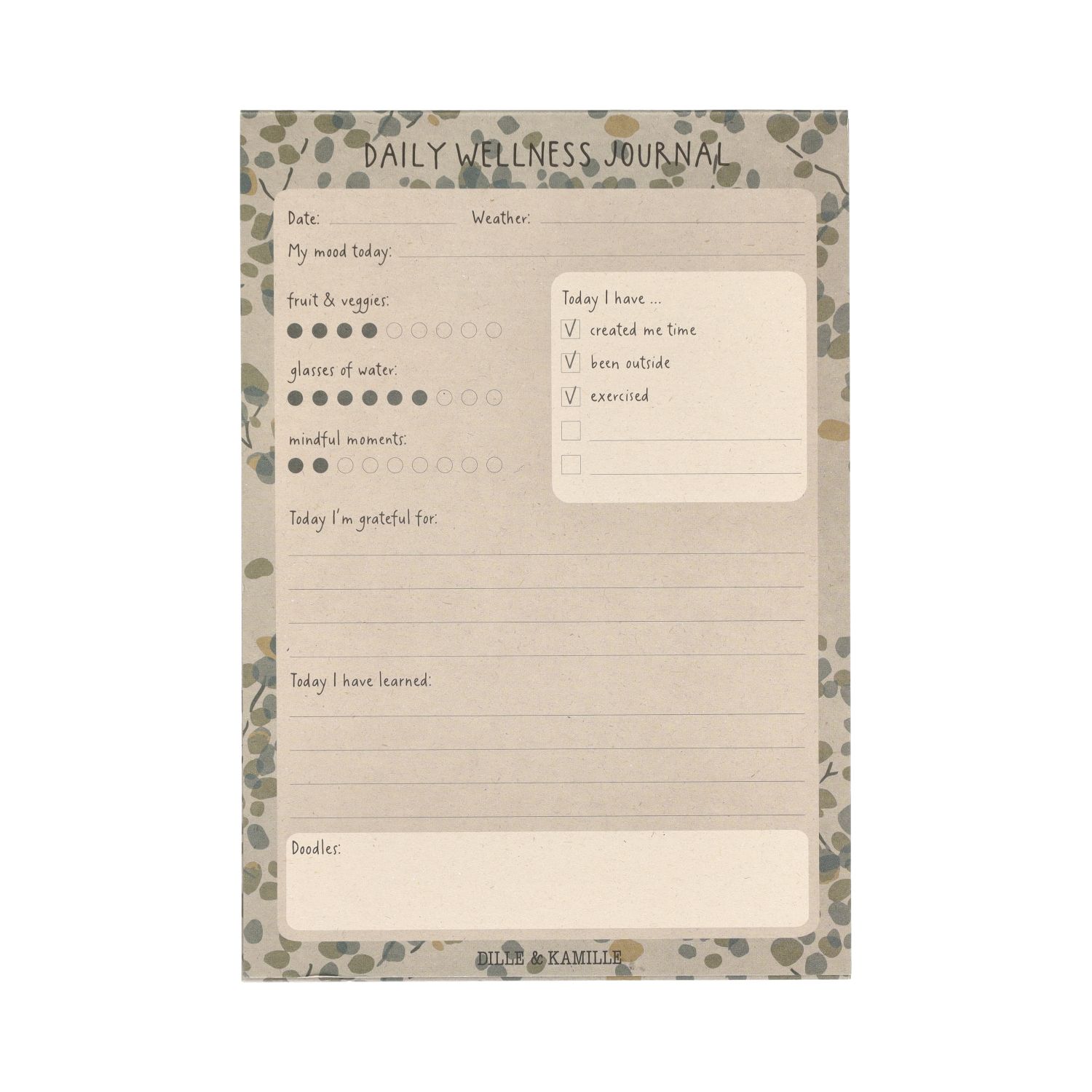 Daily wellness journal, papier, takjes met bladeren, A5