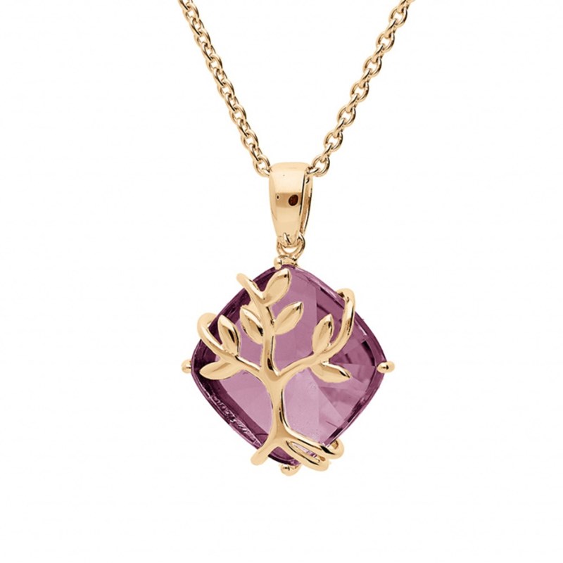 Collier femme arbre de vie et oxyde violet - Plaqué or