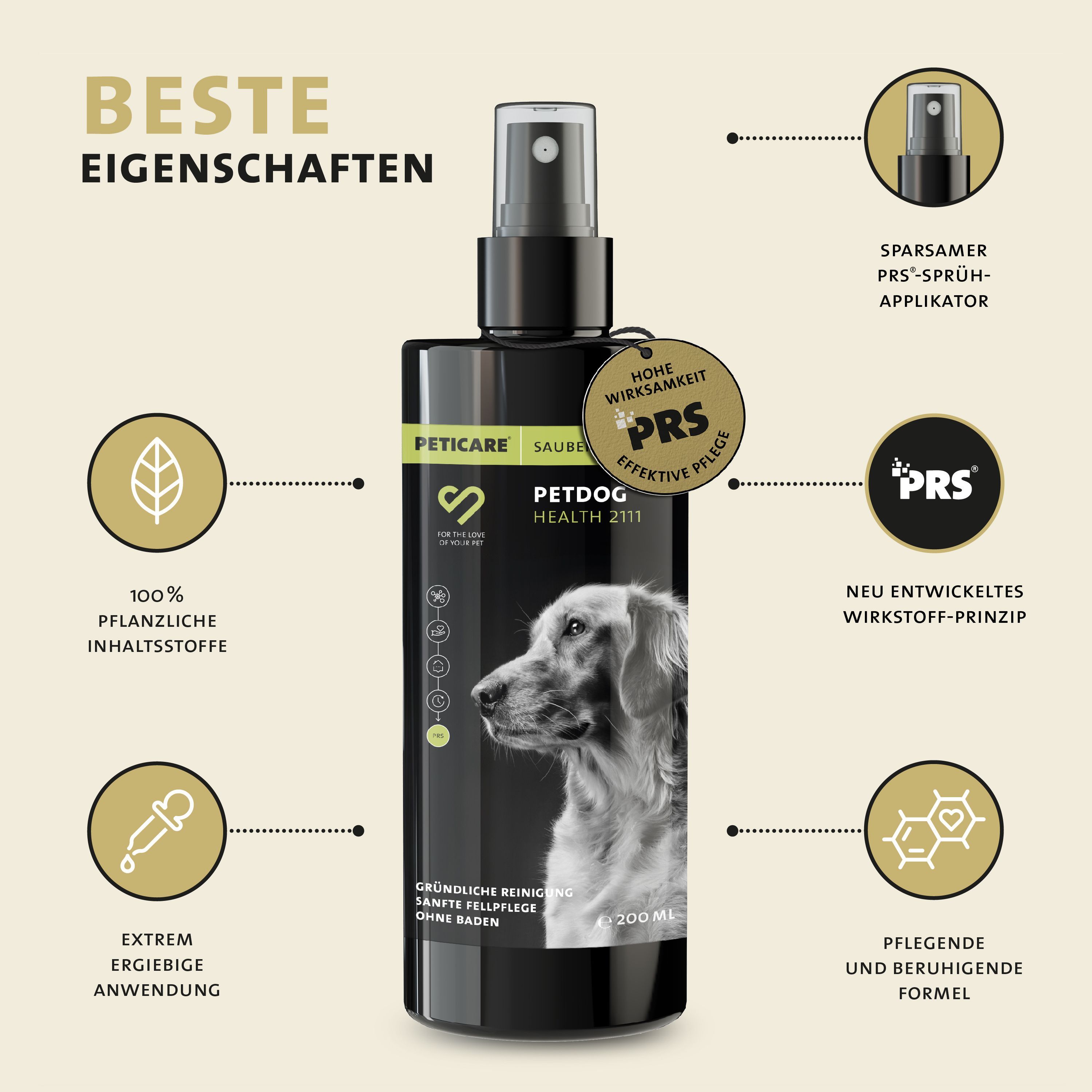 Peticare natürliches Trocken-Shampoo für Hunde, stressfreie Wäsche ohne Wasser