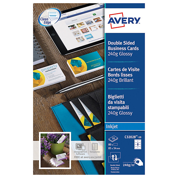 80 cartes de visites  Coloris blanc  C32028 Quick & Clean Avery, la boîte