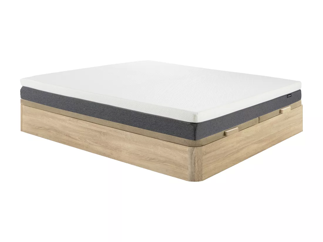 Ensemble 180 x 200 cm sommier coffre naturel clair + matelas mousse HD 7 zones et accueil mémoire de forme déhoussable ép.20cm - KELIH de YSMÉE