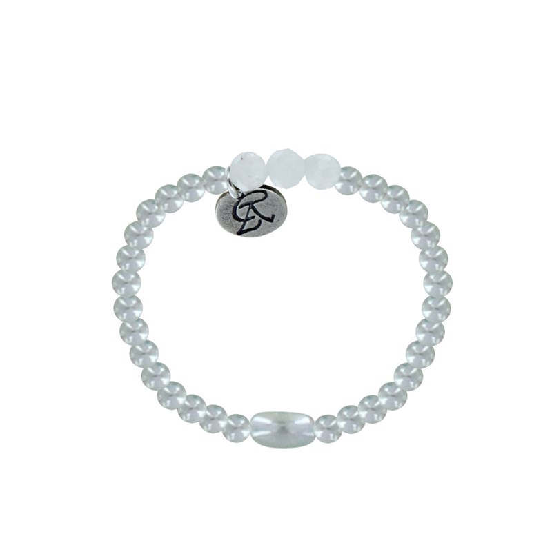 Bague Argent Elastique Bille et Trois Perles de Pierre de Lune Facettée