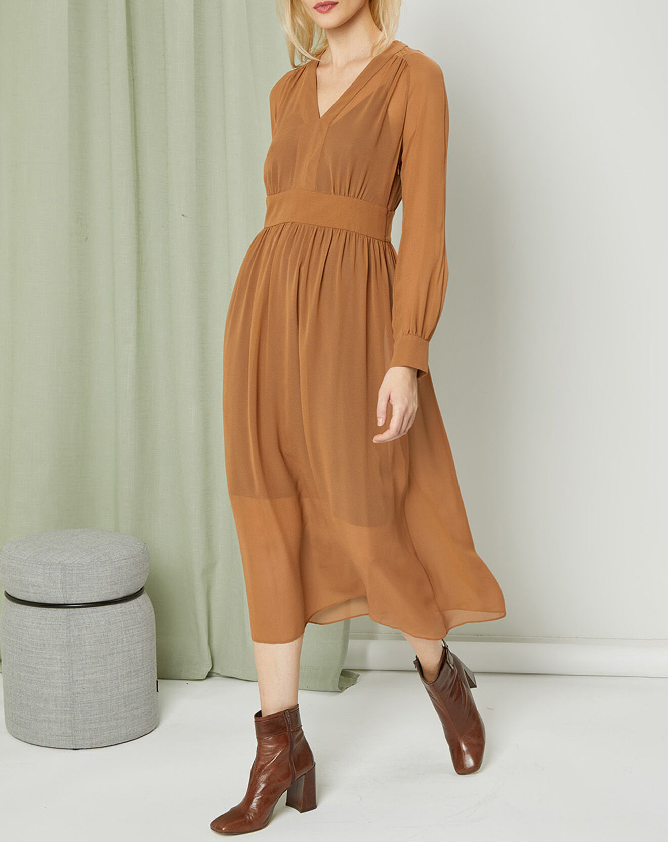 MaxMara Robe 100% Soie Condor marron