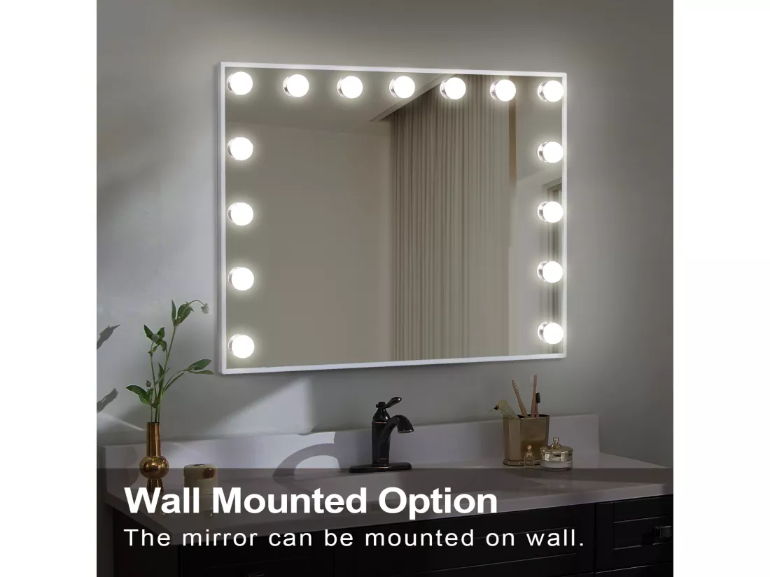 Miroir de maquillage hollywood coiffeuse mural avec lumière 58x46cm - Bluetooth
