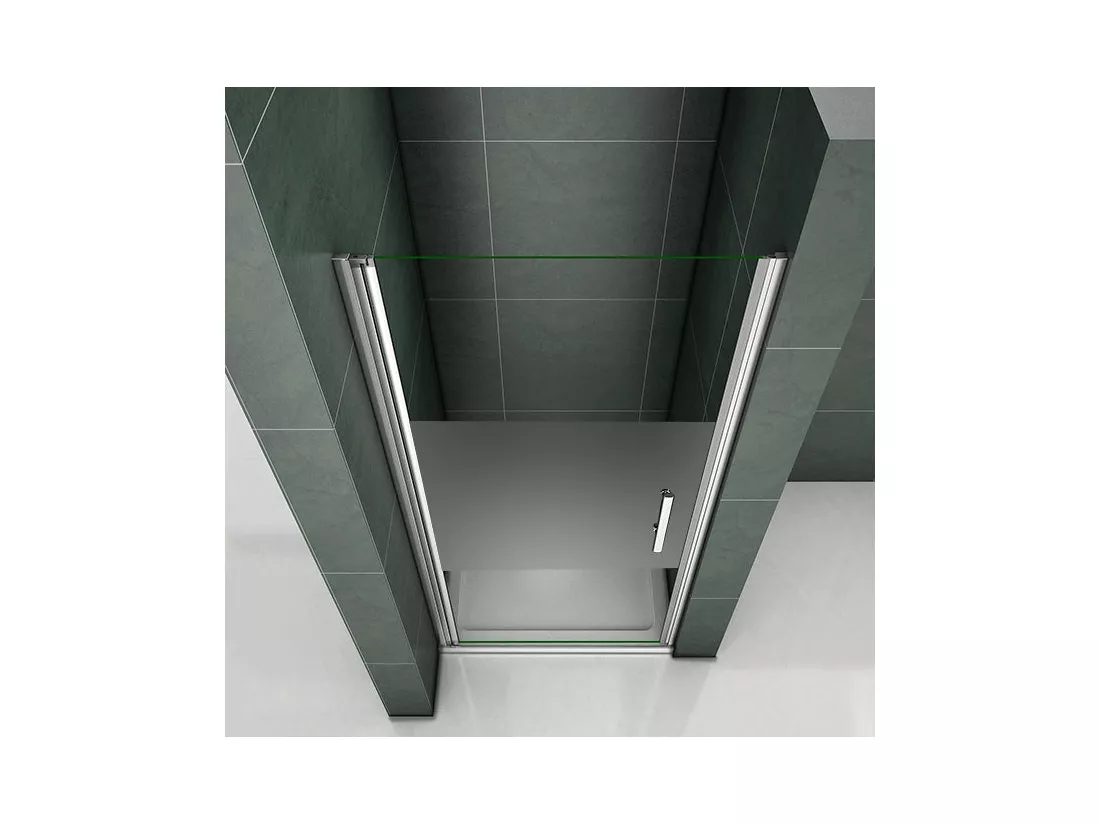 Porte de douche pivotante 70x185cm en niche en verre bande central dépoli anticalcaire Installation à Gauche