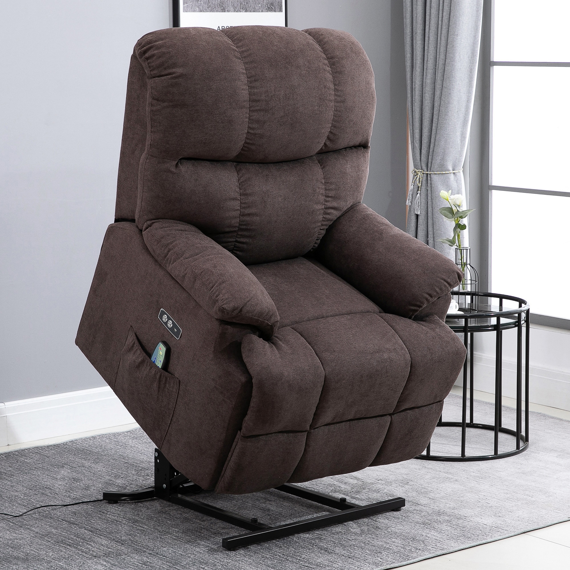 HOMCOM Sessel mit Aufstehhilfe, Liegefunktion und 8 Vibrationsmassagepunkten 83L x 95B x 105H cm