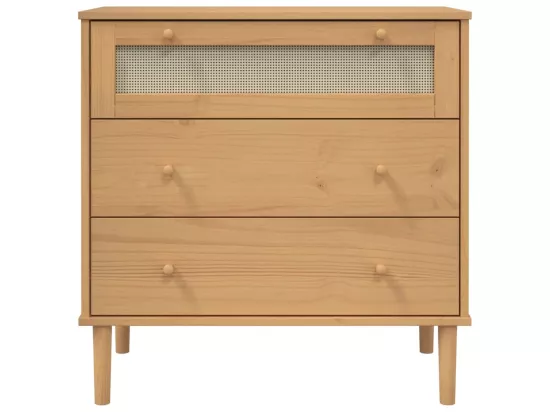 Commode SENJA aspect de rotin marron bois de pin solide
