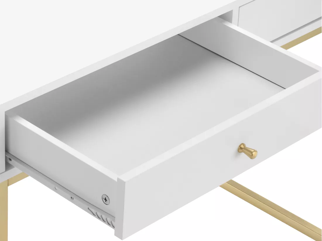 Console avec 2 tiroirs en MDF - Blanc et doré - CODENIA