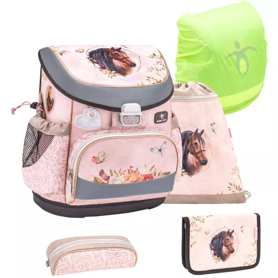 Belmil Schulranzen Mini Fit Schulranzen Set 5-teilig mit Brustgurt Horse Chestnut