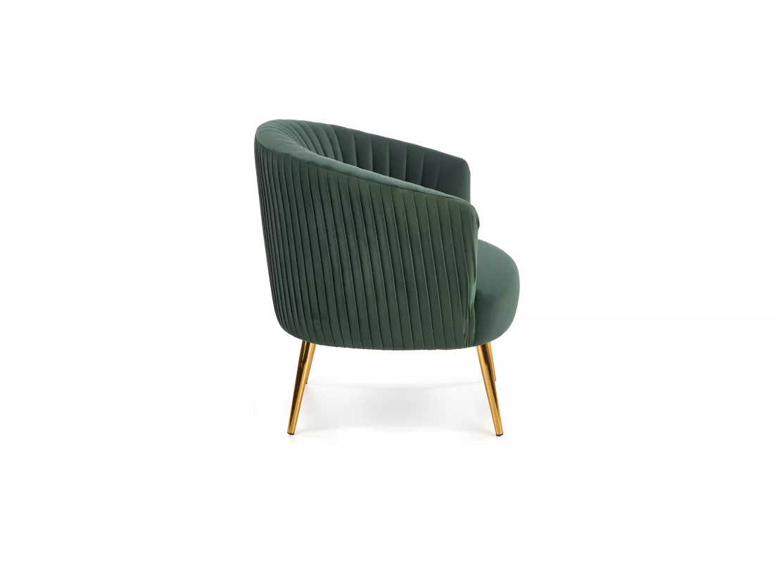 Fauteuil cabriolet vert en velours avec pieds en acier doré Power