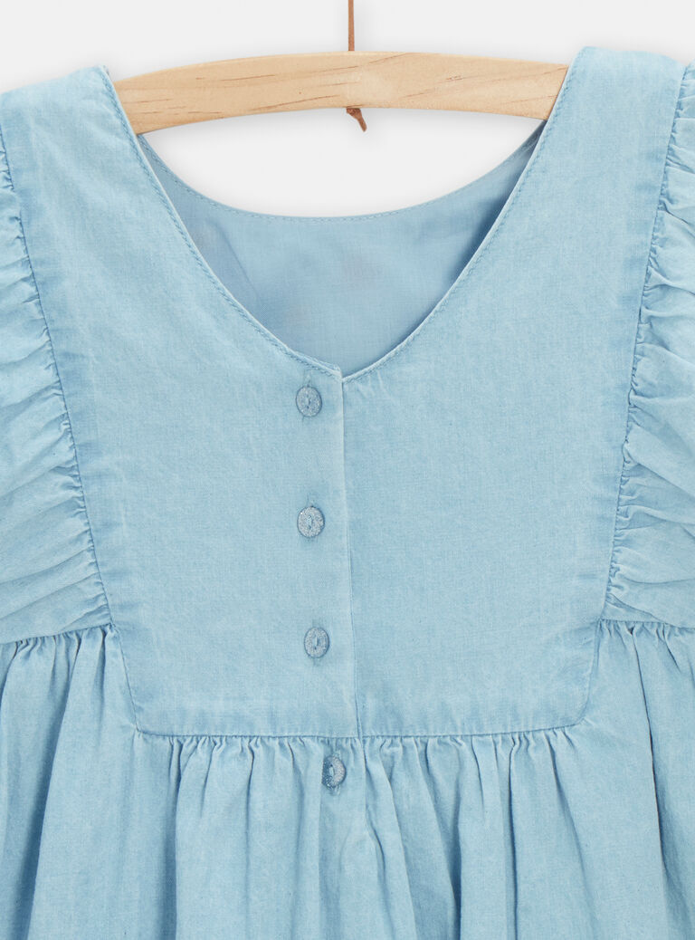Robe en denim clair avec broderie fleurie pour fille