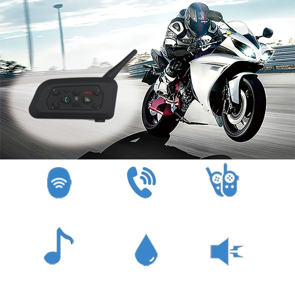 Spritzwasserfestes (IP65) Motorrad Helm Intercom Bluetooth Headset 800m Reichweite (bis zu 6 Benutzer)