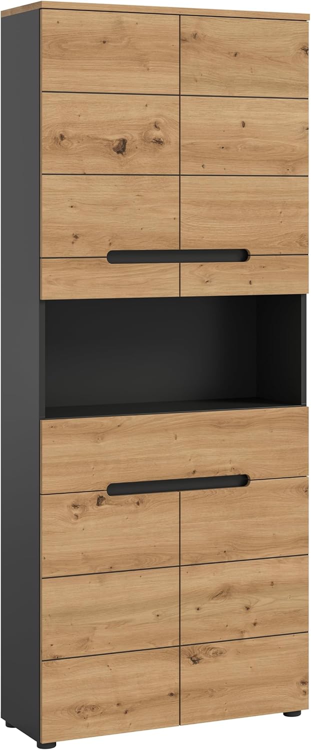 xonox.home Badezimmer Canu Hochschrank Schrank Kommode breit hoch Badschrank Bad Hochschrank breiter Schrank in Front Artisan Nb. Korpus Basalt grau Nb., ca.76x193x34 cm