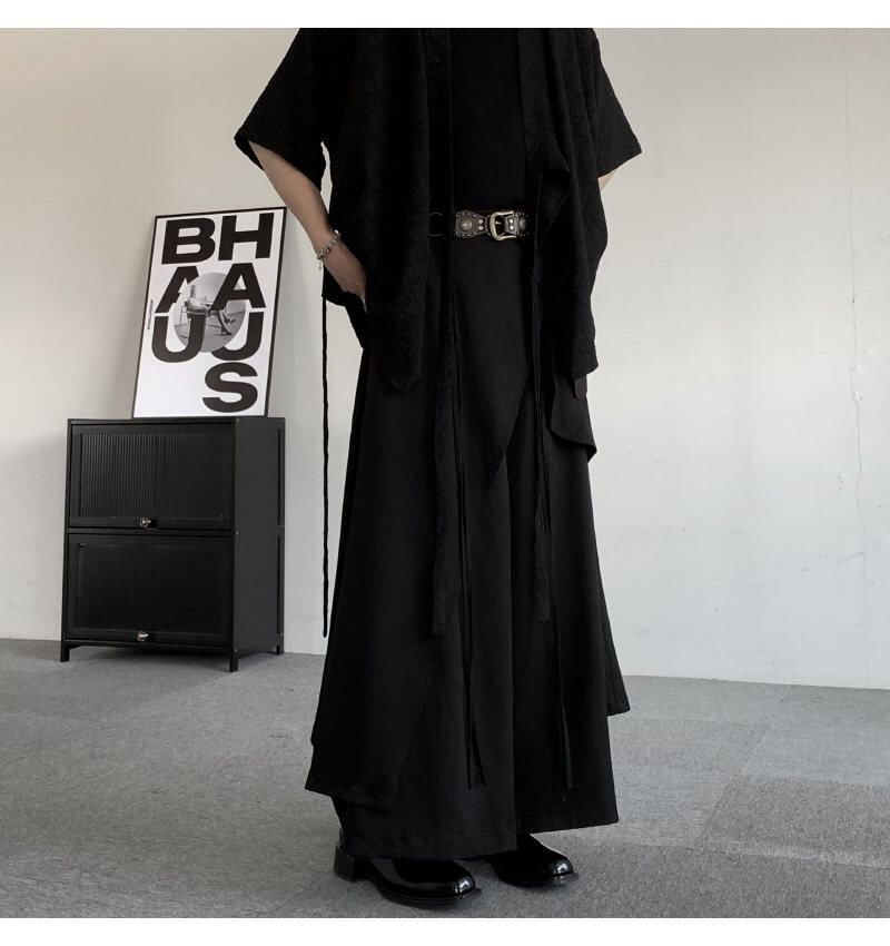 Orungeetun - Mid Rise Plain Skirt Overlay Wide Leg Pants
