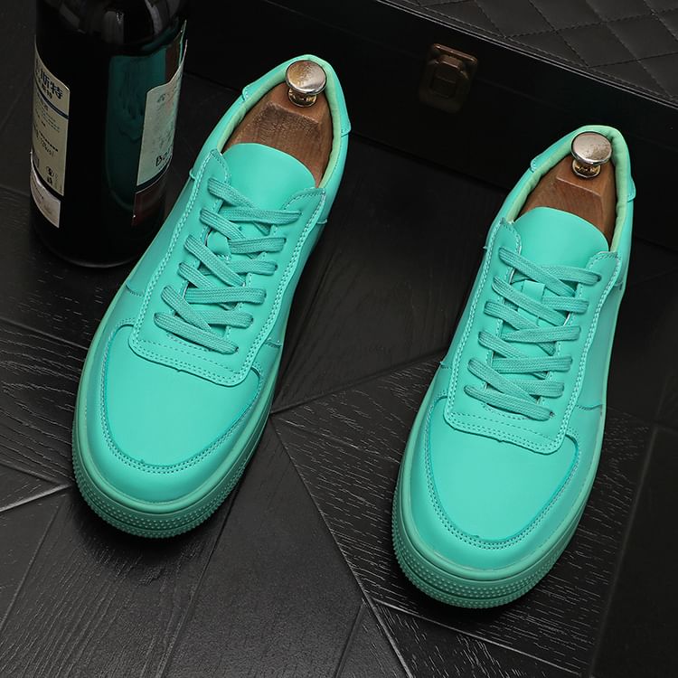 Mr Ozera - Platform Plain Lace-Up Faux Leather Sneakers