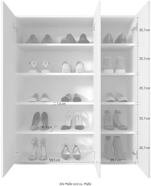 INOSIGN Schuhschrank »SMILE Breite 95 cm, Höhe 114 cm, Schuhregal mit 5 Ebenen,« Schuhkommode in Weiss Hochglanz Lack