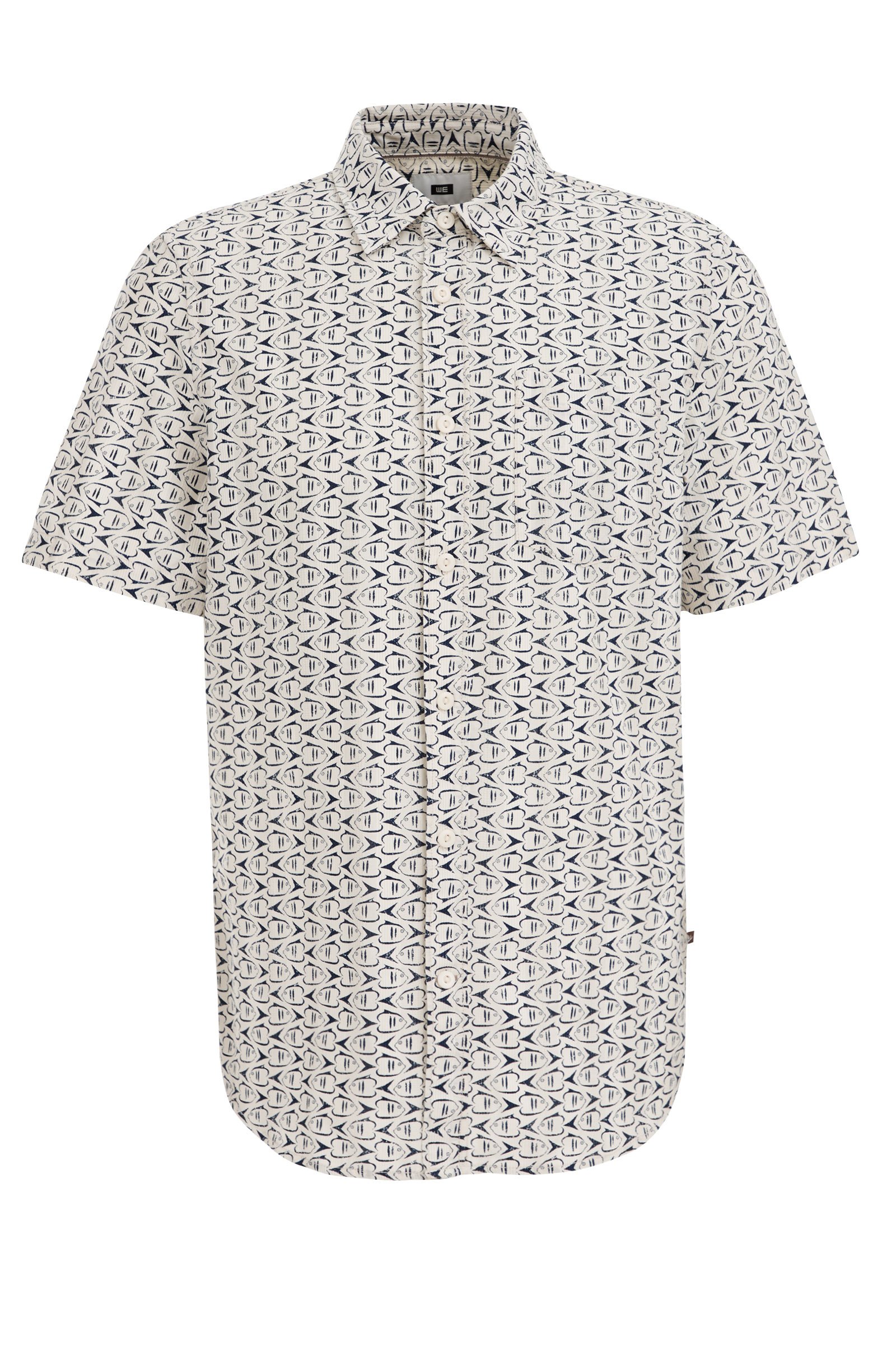 katoenen korte mouw overhemd met structuur print WE Fashion Beige