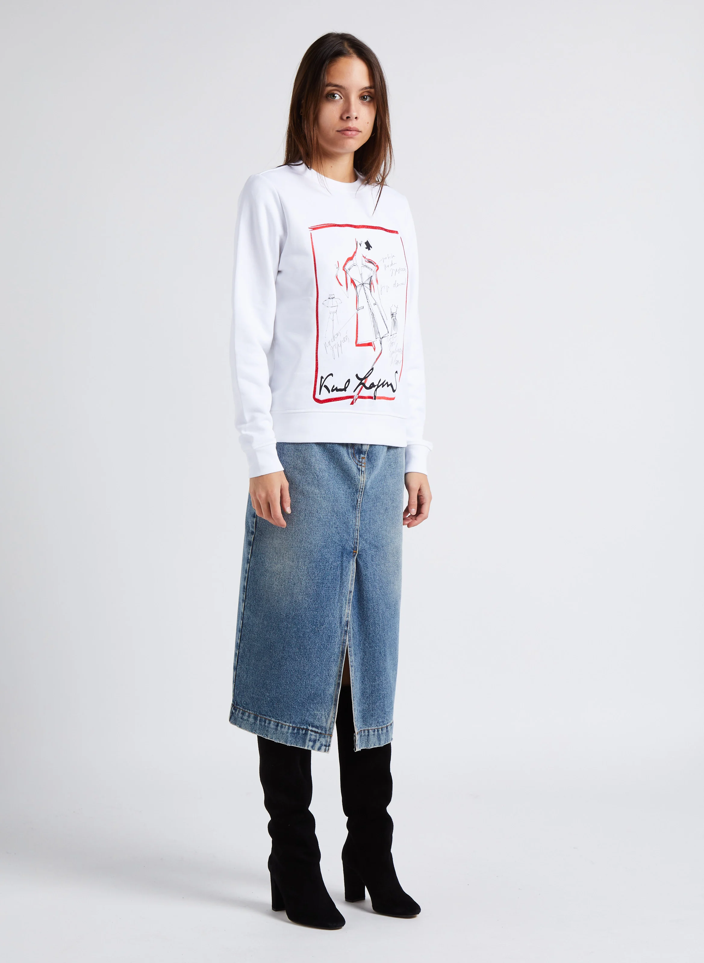 LETALA - Jupe midi en jean en coton | Bleu