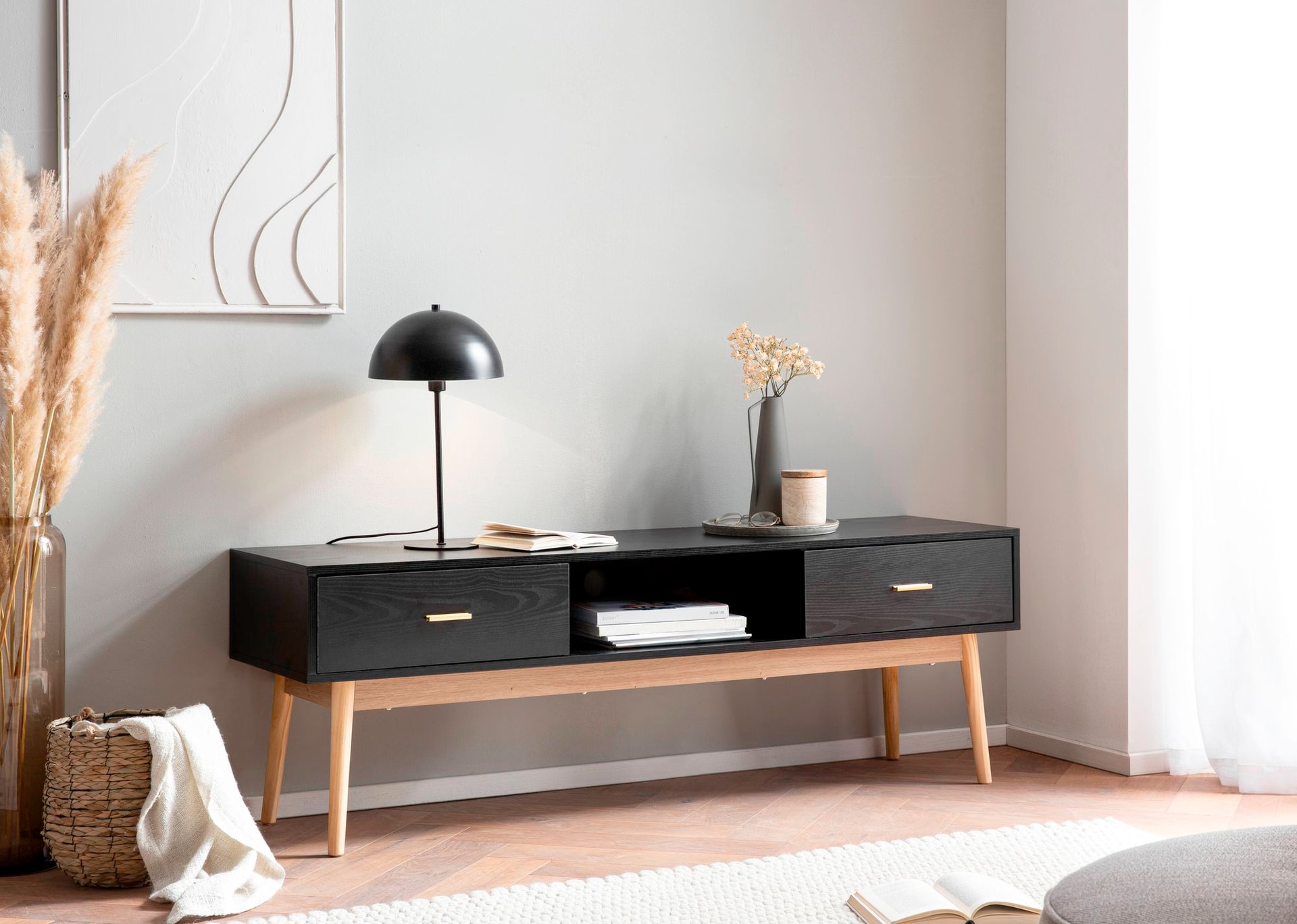 Lowboard 150 x 50 cm Schwarz/Braun