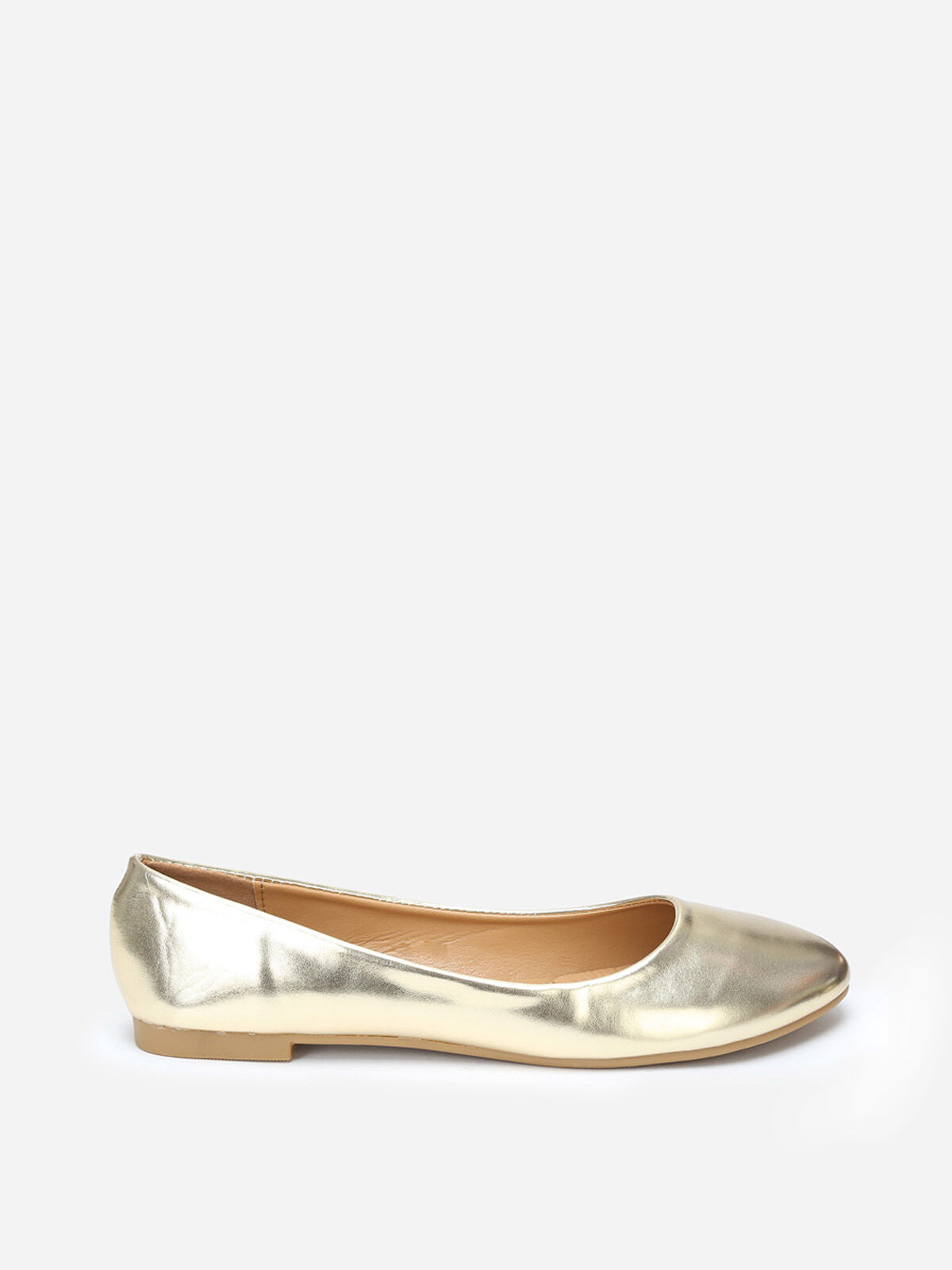 Ballerines en simili à bout arrondi grandes tailles- Doré