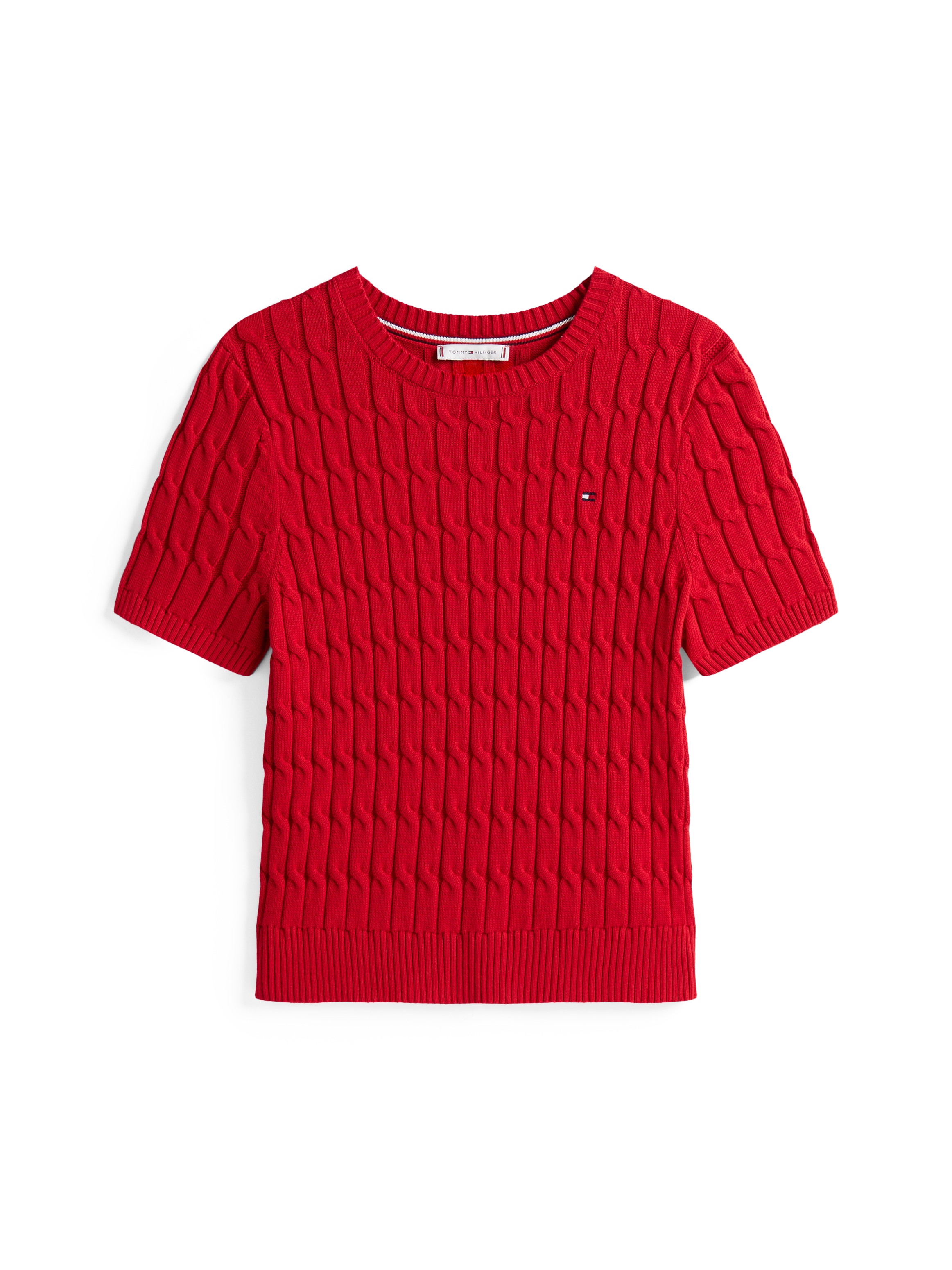 Tommy Hilfiger Kurzarmpullover »CO CABLE MID GG S/S C-NK SWT«, mit Zopfmuster