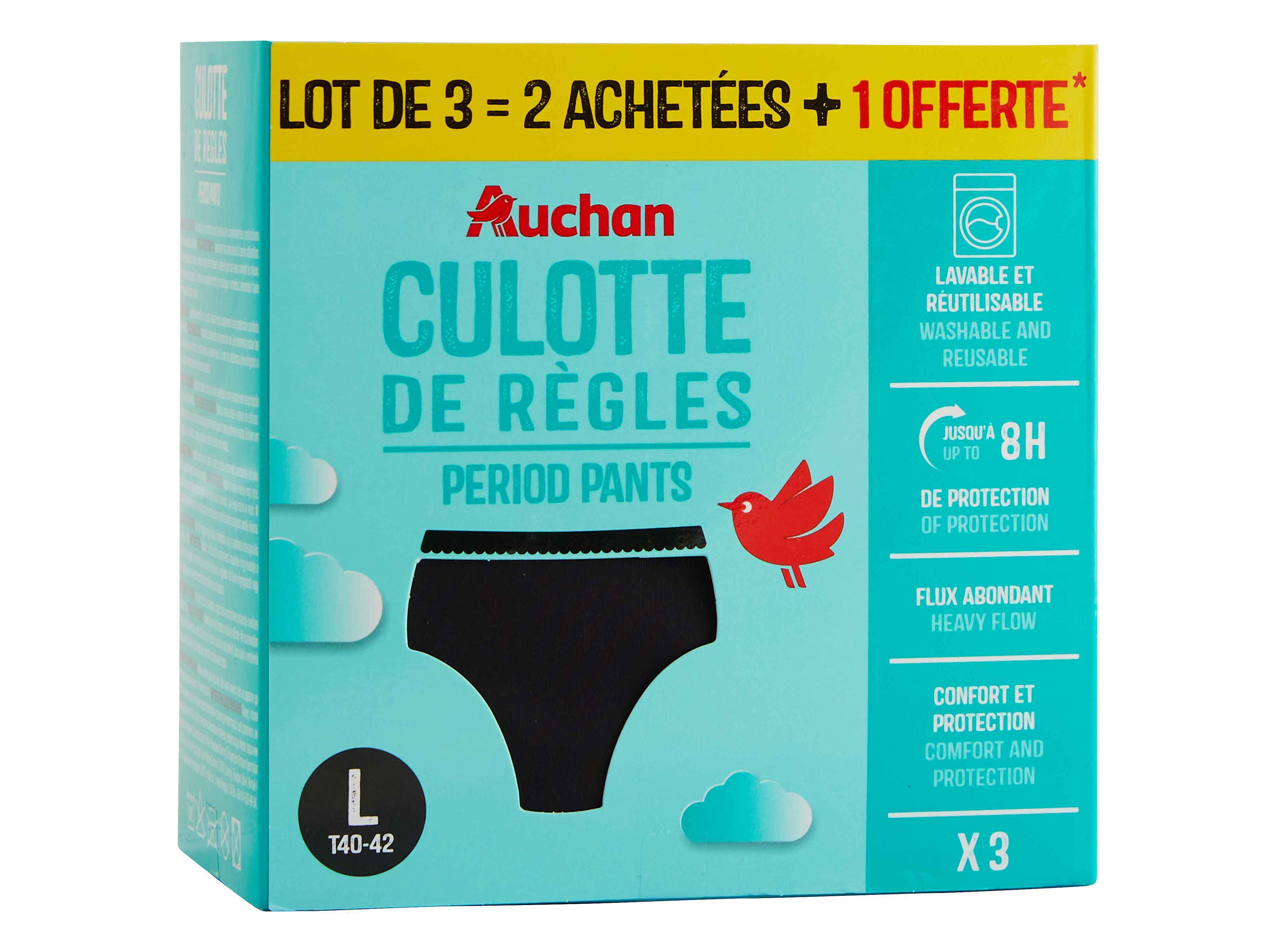 CUECAS MENSTRUAIS AUCHAN PRETO FLUXO ABUNDANTE L 3UN