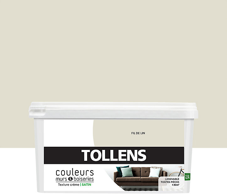 Peinture murs et boiseries Tollens fil de lin satin 2,5L