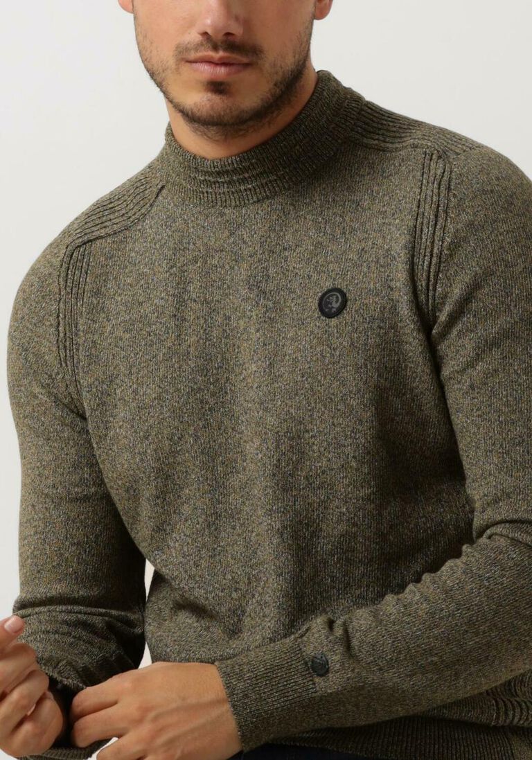 CAST IRON groene cast iron trui r-neck cotton mix mockneck