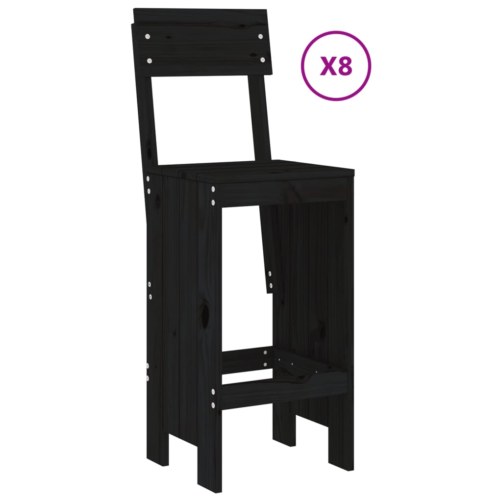 Ensemble de bar de jardin 9 pcs noir bois de pin massif