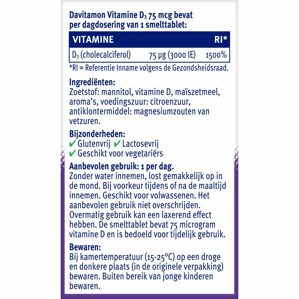 2x Davitamon Vitamine D3 75mcg 75 smelttabletten