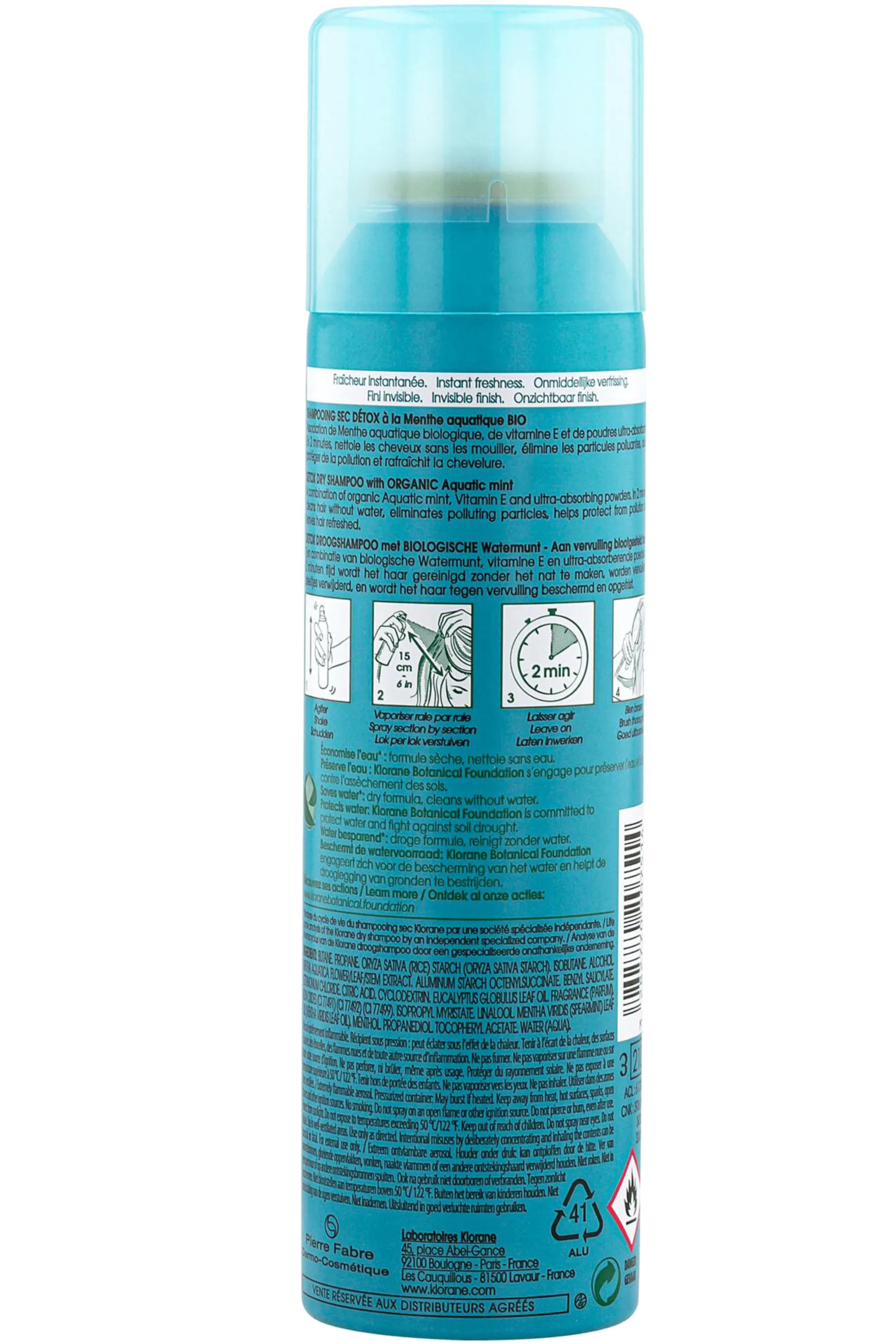 Klorane Shampoing sec détox à la Menthe aquatique bio-150 ml