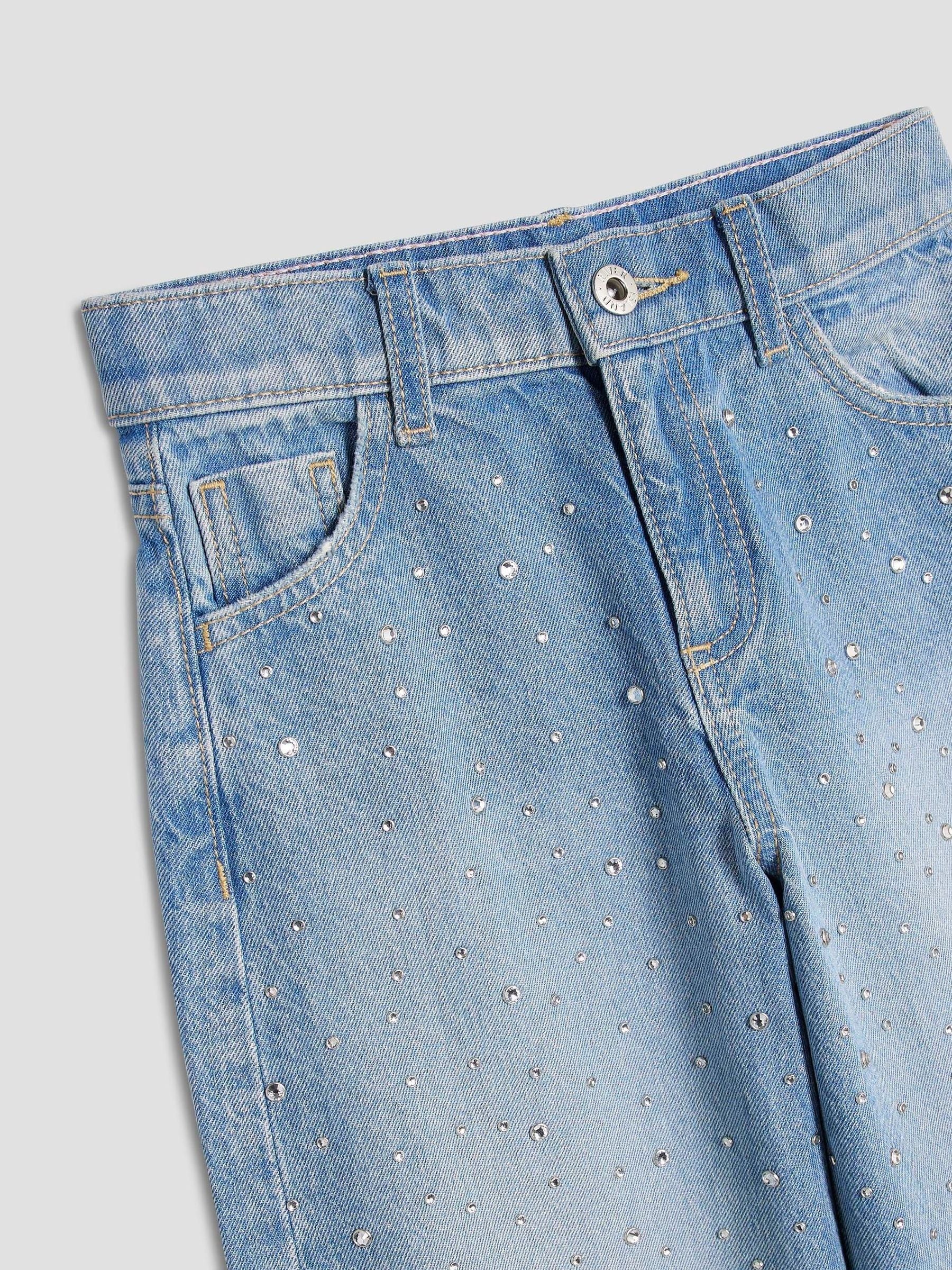 River Island Girls Rip Diamante Ombre Wide Jeans