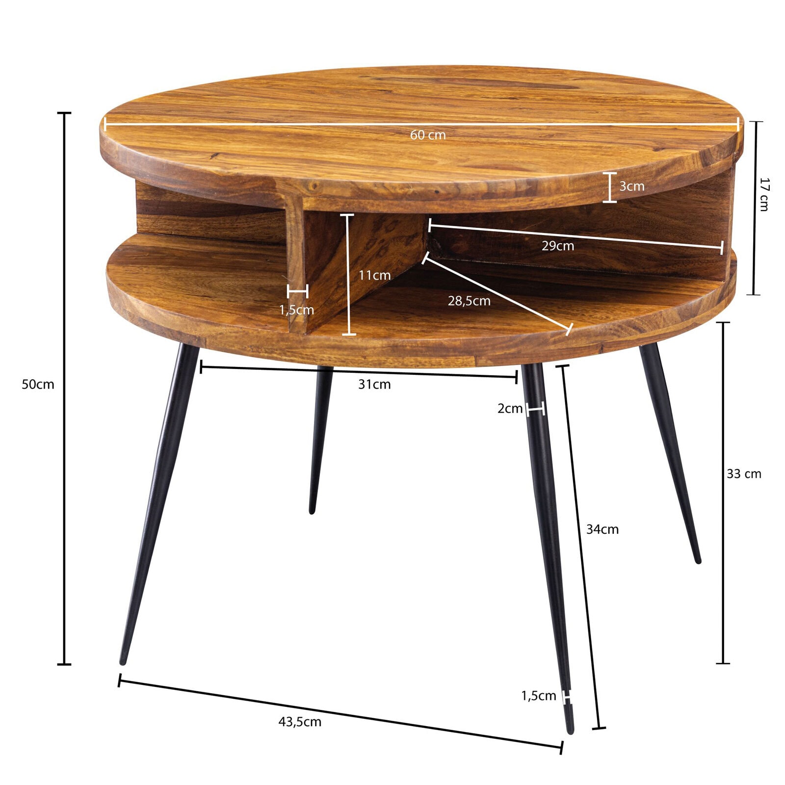 Couchtisch rund Ø 60 cm Sheesham massiv