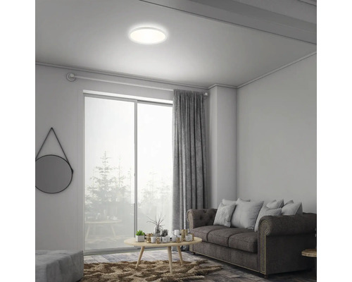 LED plafondlamp, dimbaar, CCT 18W, 2400 lm, 2700-6500 K, Ø 29,3 cm, slank, wit + afstandsbediening + achtergrondverlichting