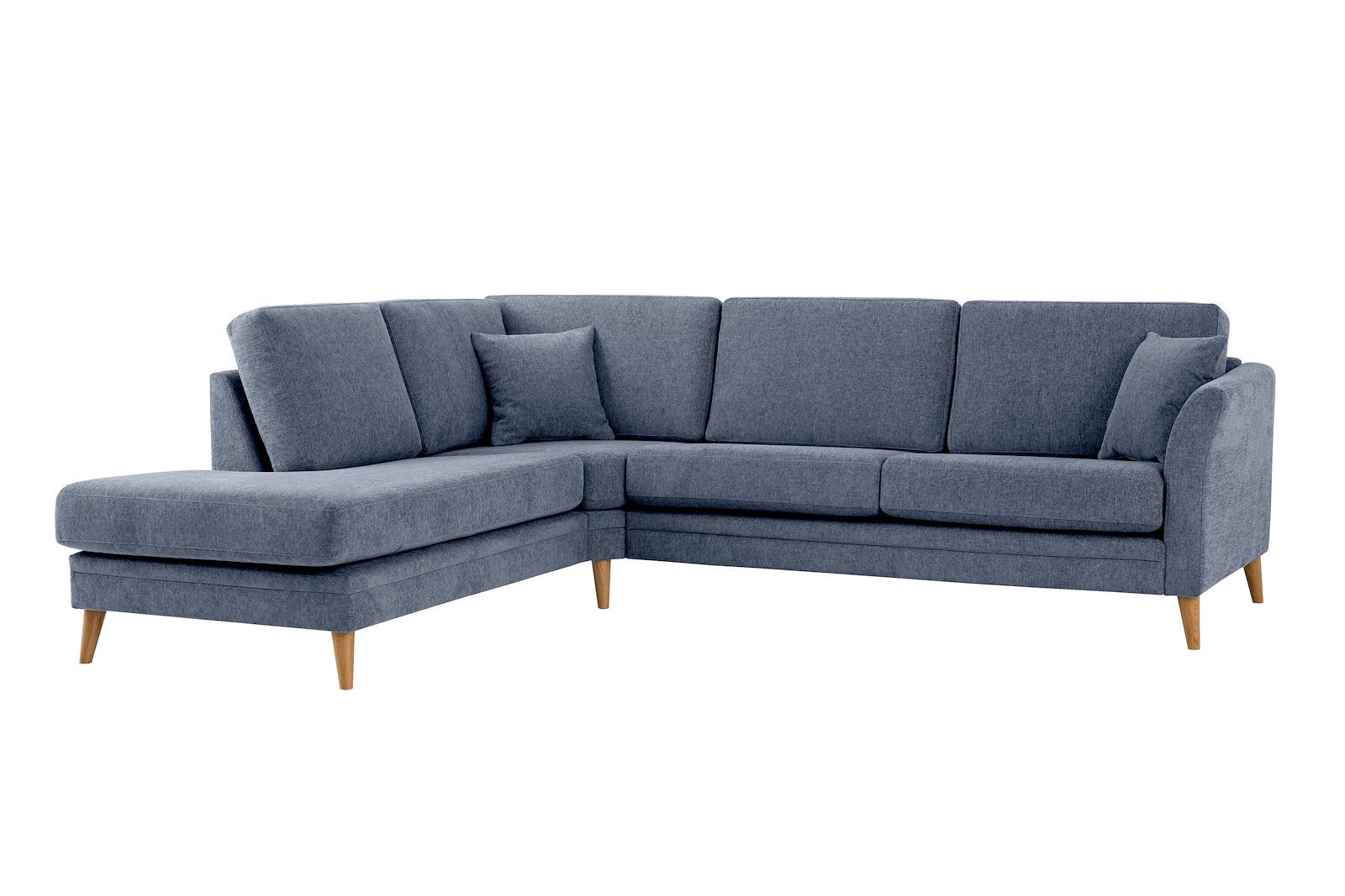 Eden hjørnesofa 2,5-seter med åpen ende venstre. Tekstil Thor 16/1 Light Blue med ben i eik natur (15137).