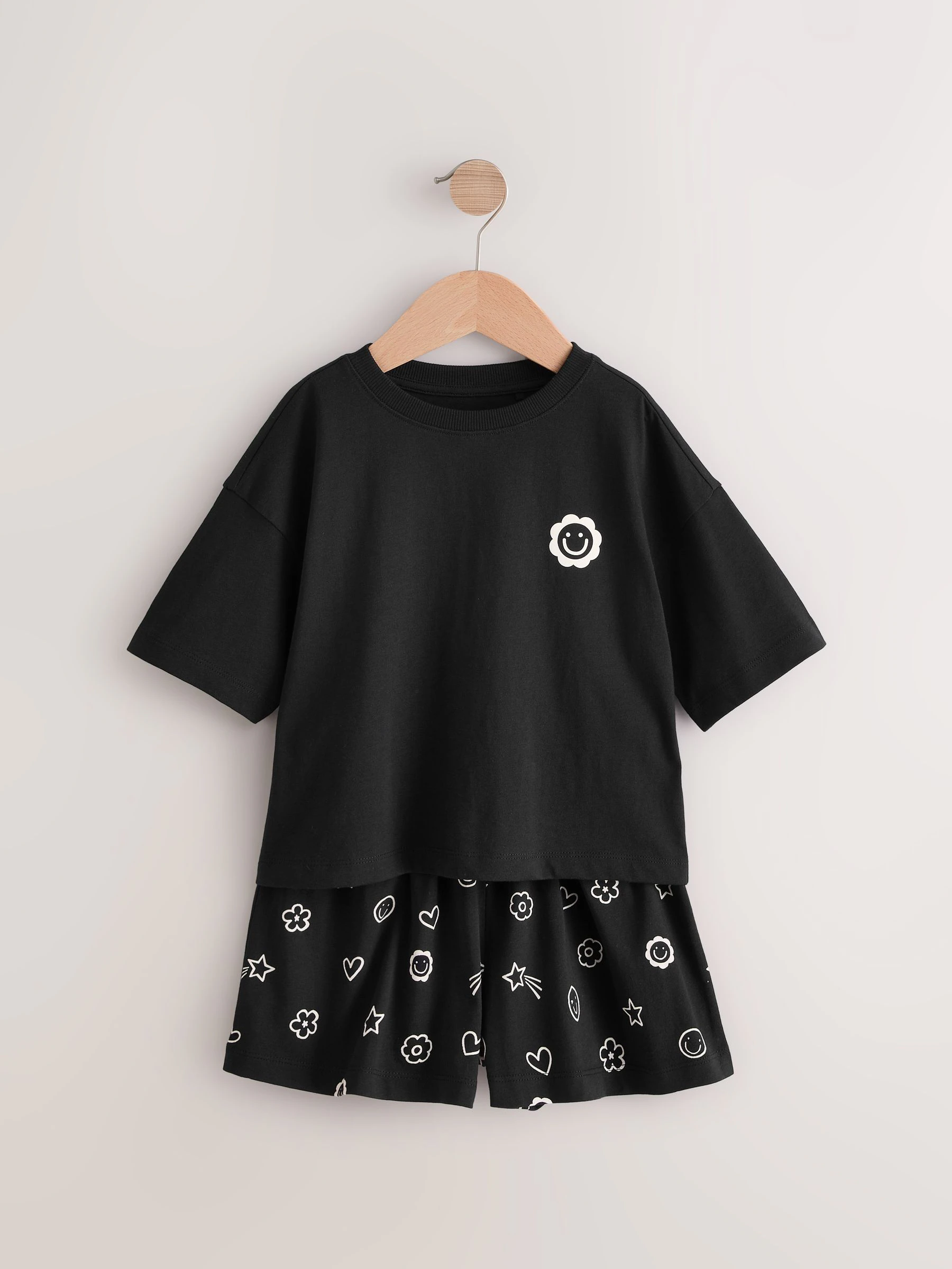 Zwart/ecru - Set van 2 pyjama's met short (3-16 jr)