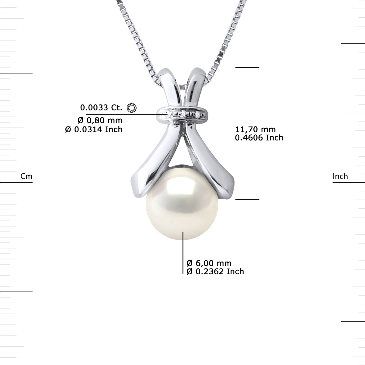 Pendentif Diamants 0,010 Cts Perle de Culture d'Eau Douce 6-7 mm Blanche Or Blanc