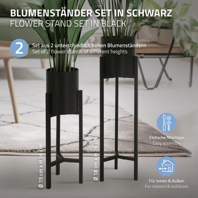 ML-Design Urtepotteskjuler 2 stk, sort, 18x18x56cm / 20x20x76cm